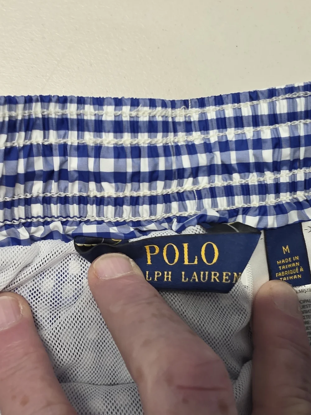 Polo Ralph Lauren Swimming Shorts Mesh Lined Blue Relaxed Gingham Men's Size Med